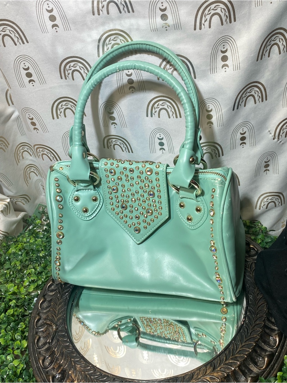 Imoshion Mint Green Satchel with Gold Stud Detailing